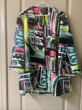 Multiples Black Multicolor Abstract Print Jacket